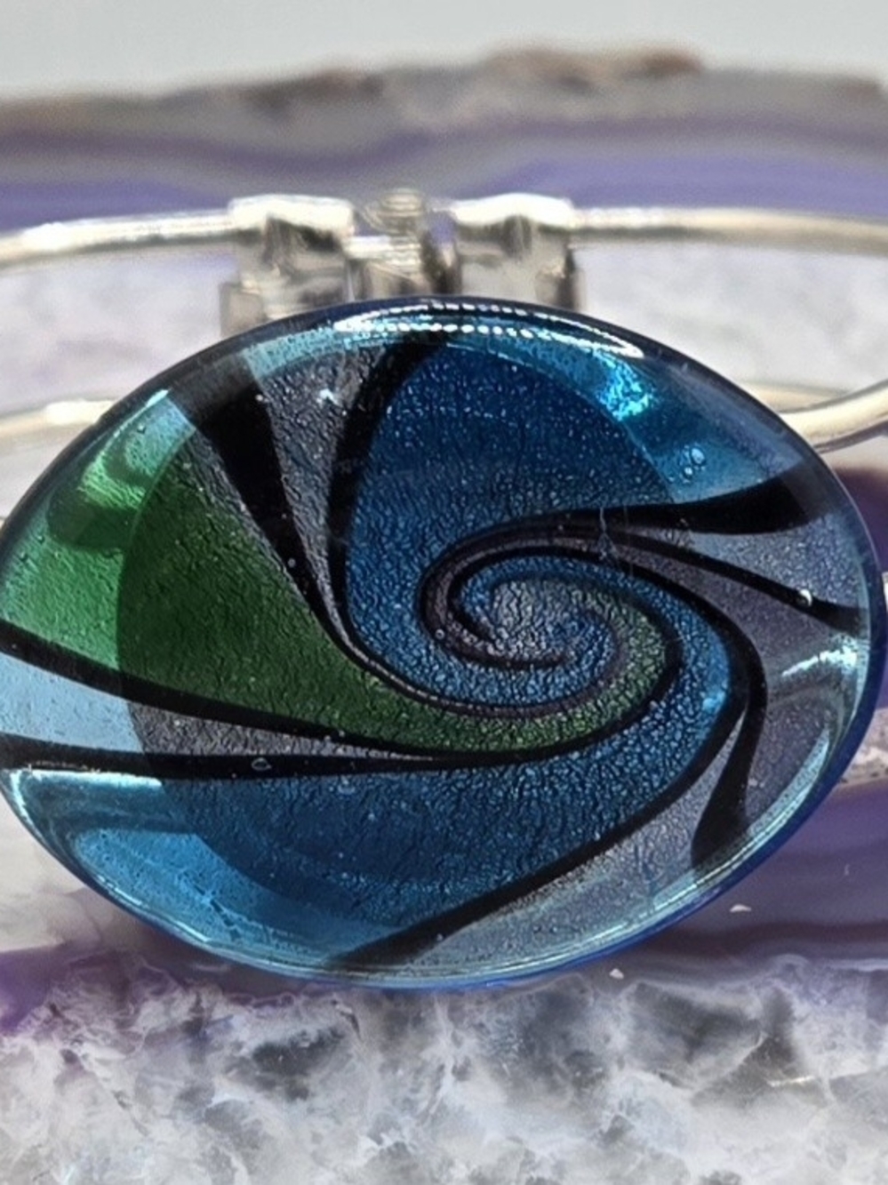 Handcrafted Blue & Green Swirl Glass Bracelet by